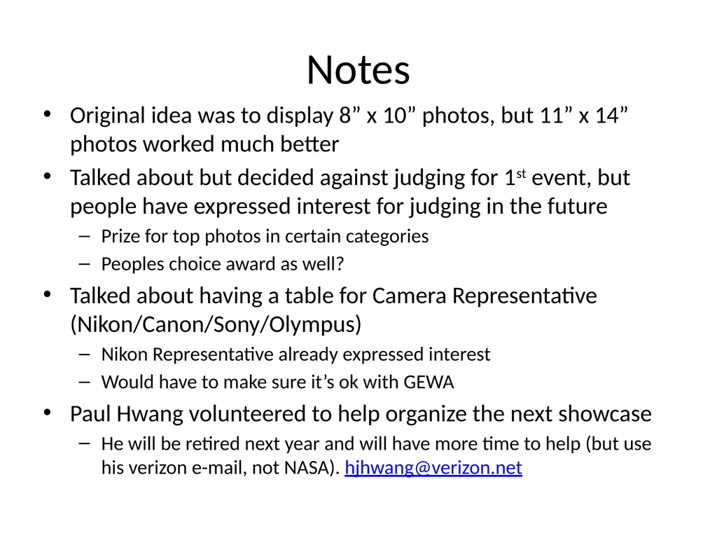 GSFC Photo Club Showcase Planning Documentation - slide 7 of 11