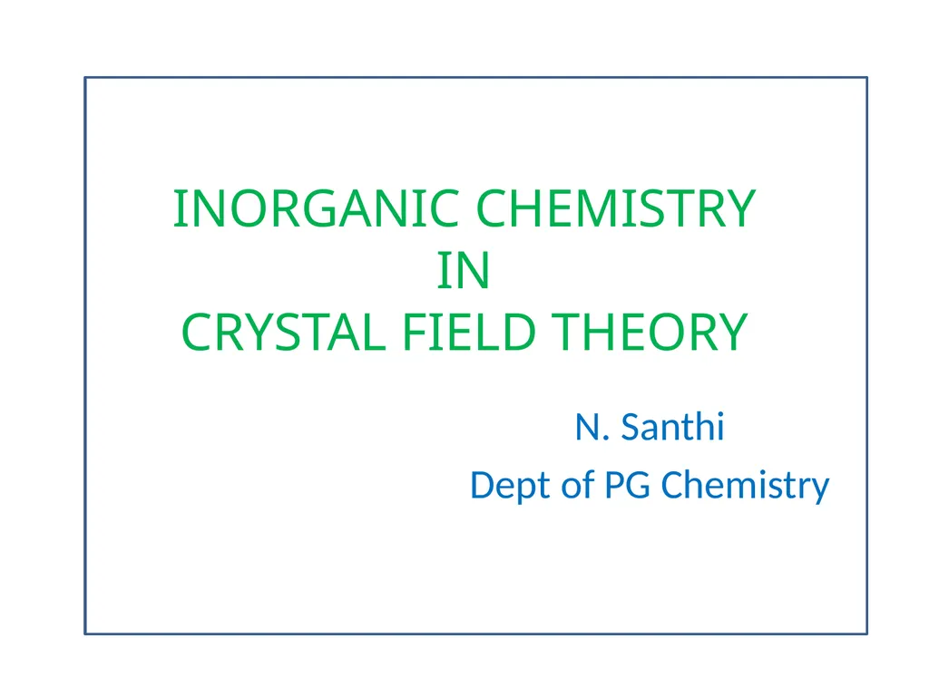 INORGANIC CHEMISTRY IN CRYSTAL FIELD THEORY N. - slide 1 of 9
