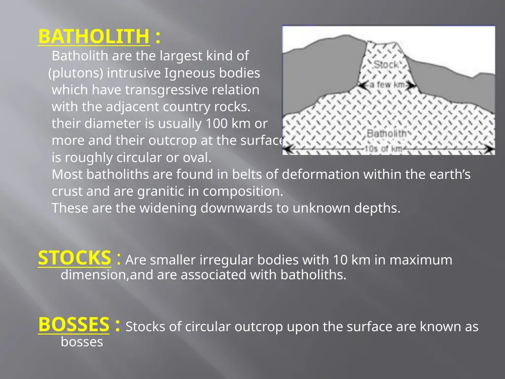 FORMS OF IGNEOUS BODIES The igneous rock bodies - slide 7 of 8