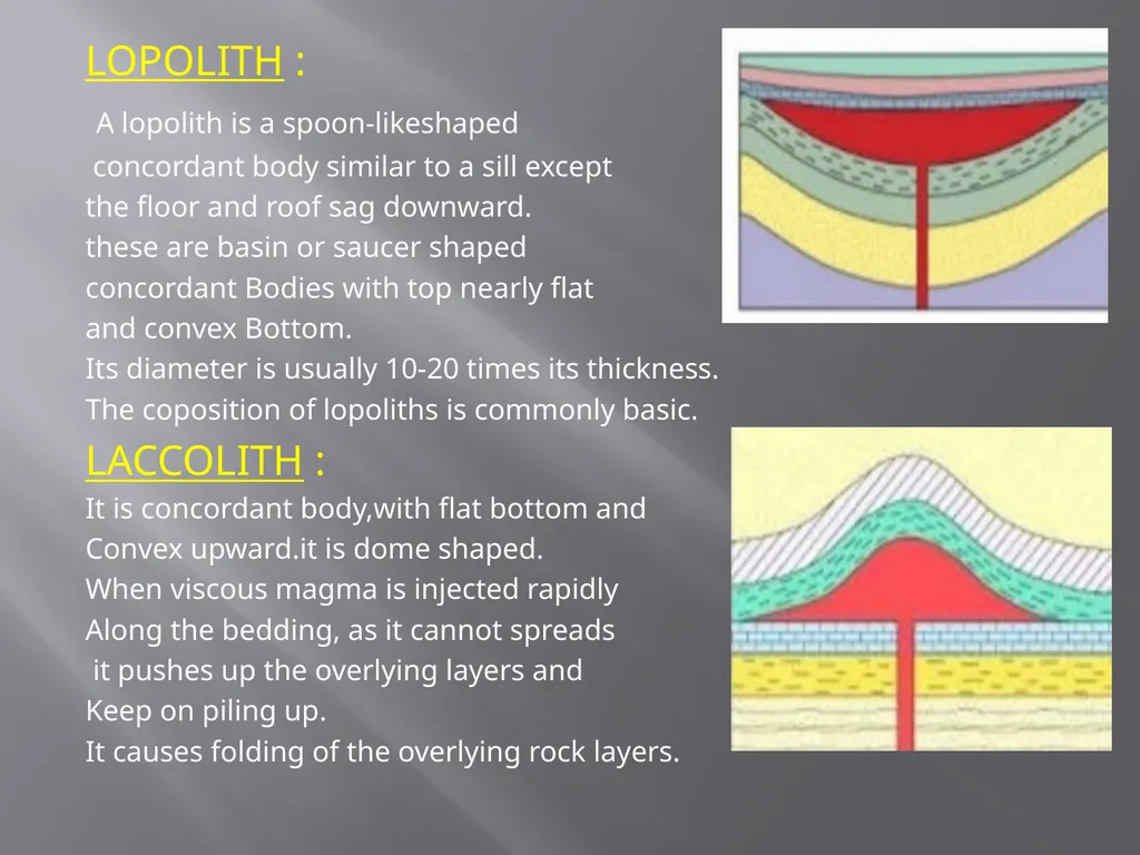 FORMS OF IGNEOUS BODIES The igneous rock bodies - slide 4 of 8