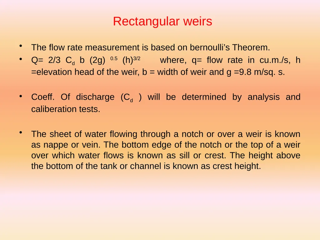 V – Notch and Weirs for Flow measurement Dr. J. - slide 3 of 7