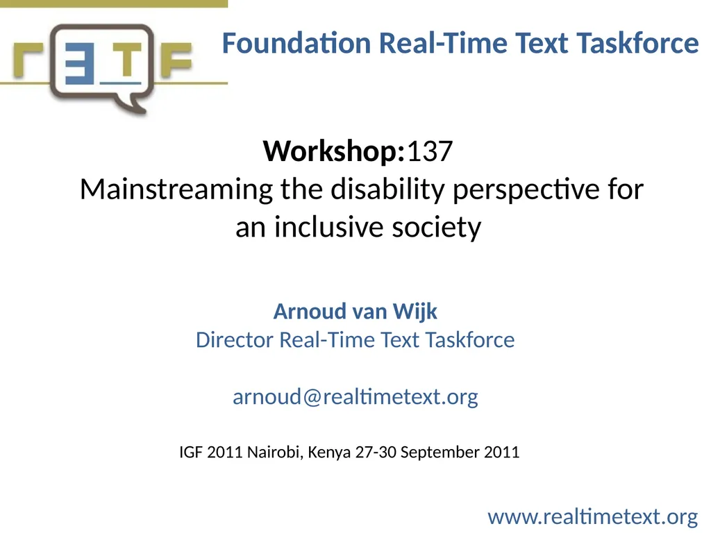 Workshop:137 Mainstreaming the disability - slide 1 of 8