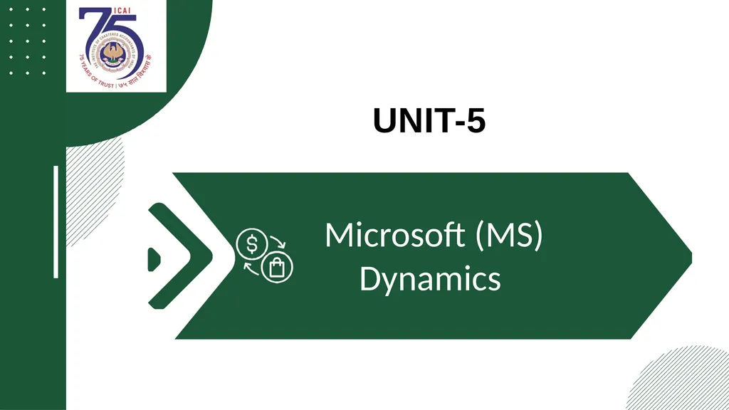 UNIT-5 Microsoft (MS) Dynamics Table of contents - slide 1 of 21