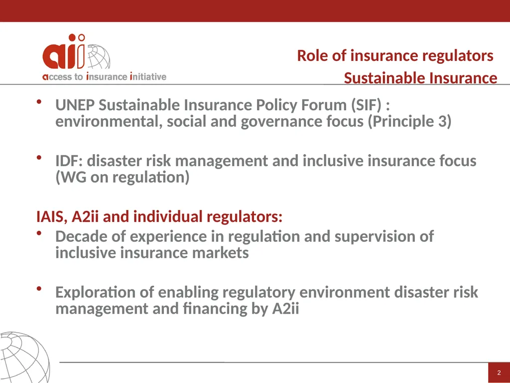 Access to Insurance Initiative IAIS Annual - slide 2 of 10