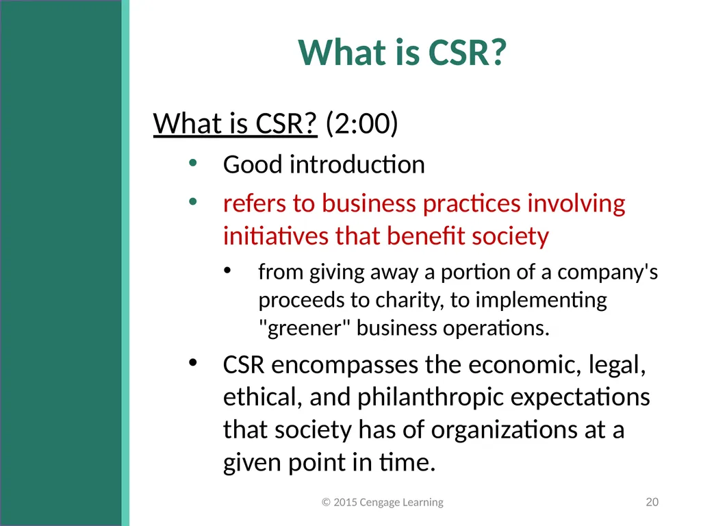 Key Topics Ch 1 & 2 © 2015 Cengage Learning - slide 20 of 34