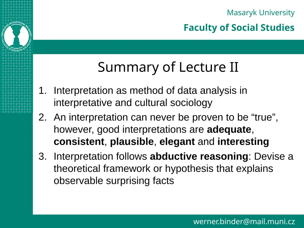 Advanced Methods of Interpretation Lecture III - slide 2 of 37