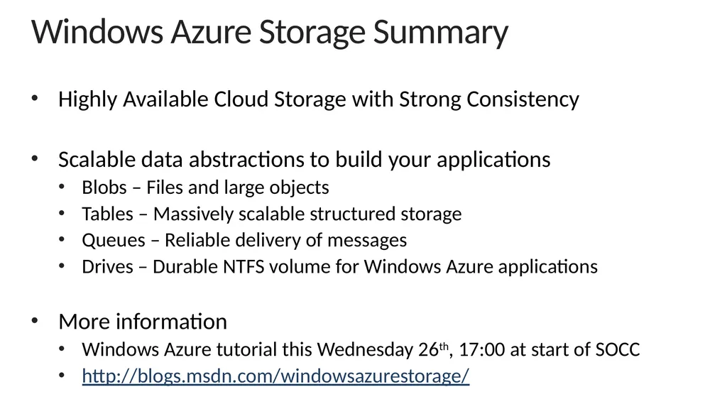 Windows Azure Storage – A Highly Available Cloud - slide 34 of 34