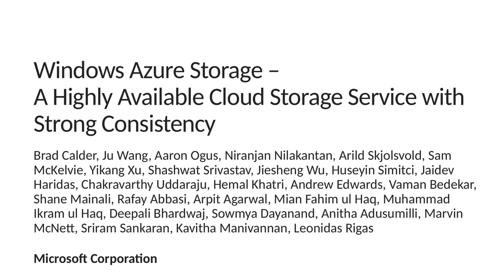Windows Azure Storage – A Highly Available Cloud - slide 1 of 34