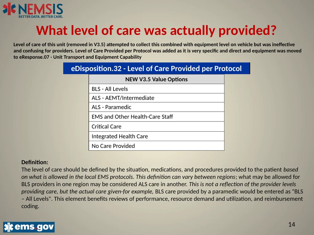 NEMSIS V3.5 The Important Changes: Describing the - slide 14 of 24