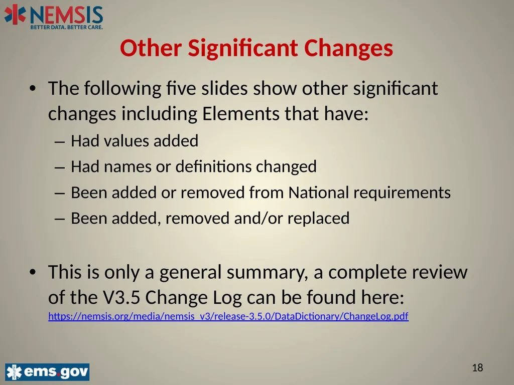 NEMSIS V3.5 The Important Changes: Describing the - slide 18 of 24