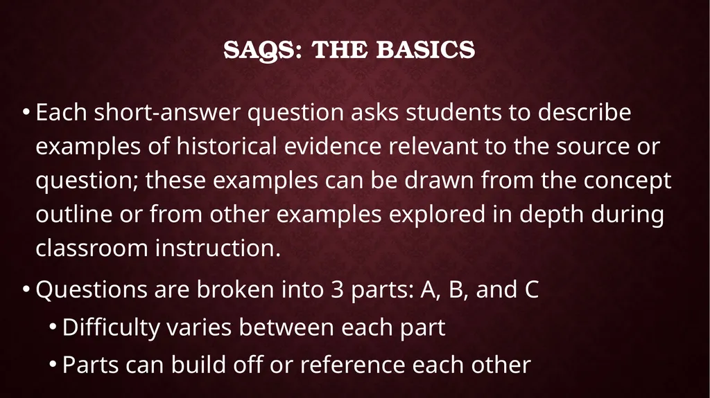 Short Answer Questions (SAQs) Part A: - slide 5 of 14