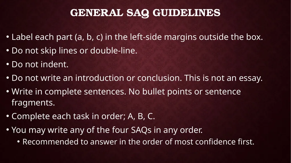 Short Answer Questions (SAQs) Part A: - slide 12 of 14
