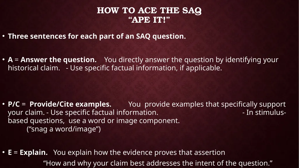 Short Answer Questions (SAQs) Part A: - slide 8 of 14