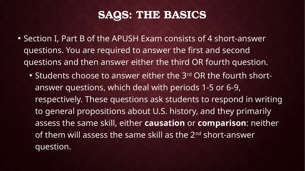 Short Answer Questions (SAQs) Part A: - slide 4 of 14
