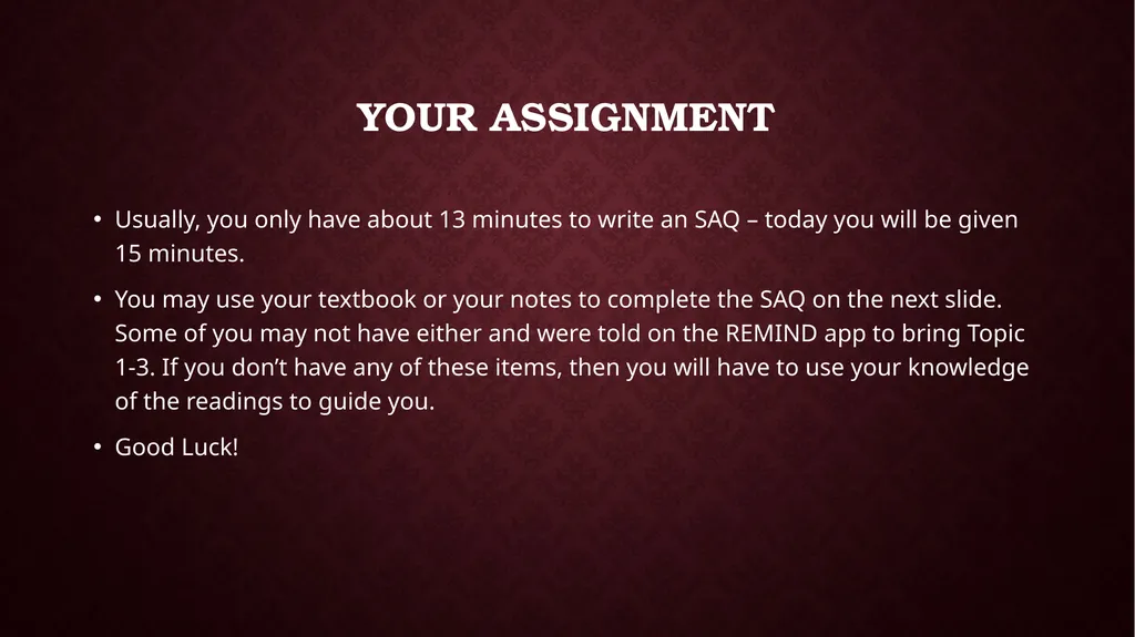 Short Answer Questions (SAQs) Part A: - slide 13 of 14