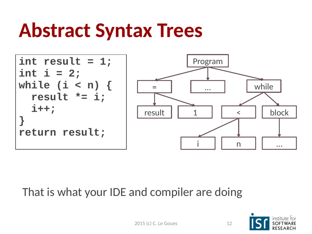 Static Analysis, part 2 Claire Le Goues 2015 (c) - slide 12 of 63
