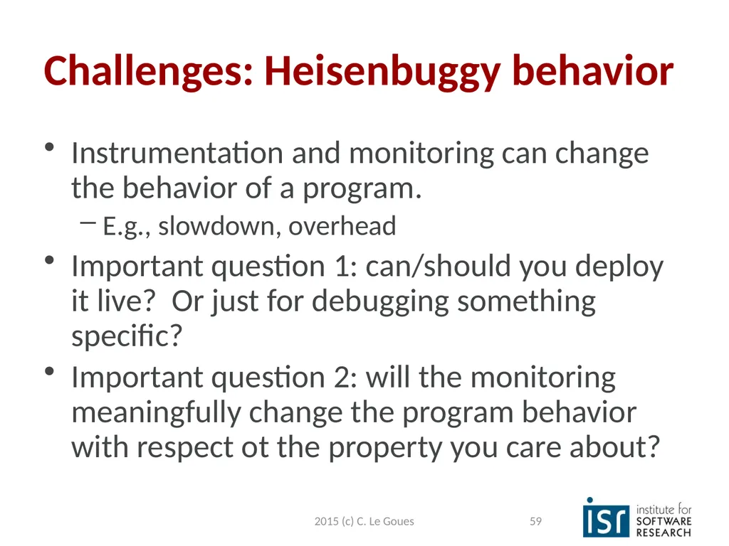 Static Analysis, part 2 Claire Le Goues 2015 (c) - slide 59 of 63