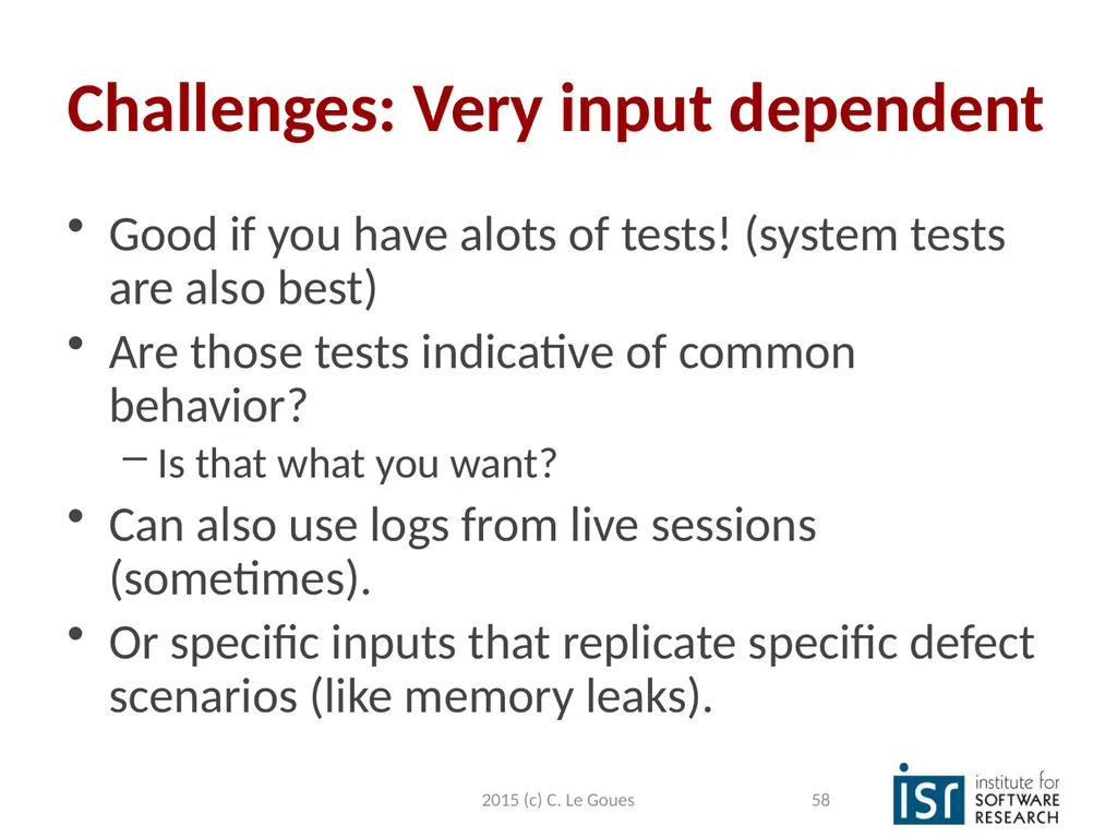 Static Analysis, part 2 Claire Le Goues 2015 (c) - slide 58 of 63
