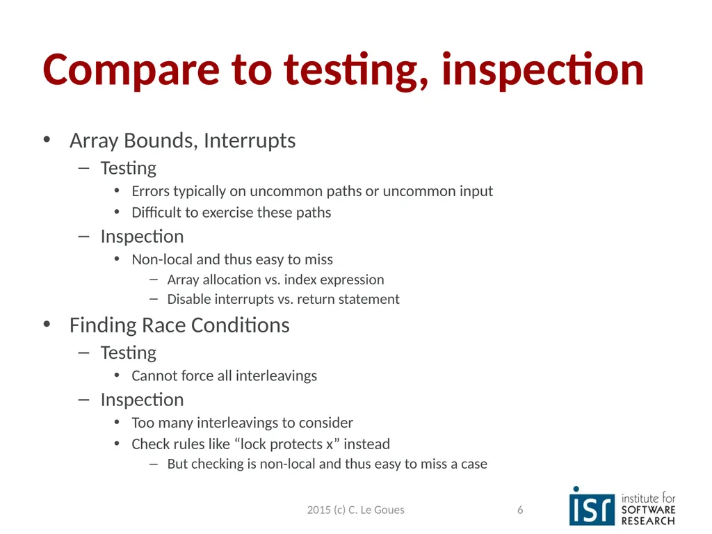 Static Analysis, part 2 Claire Le Goues 2015 (c) - slide 6 of 63