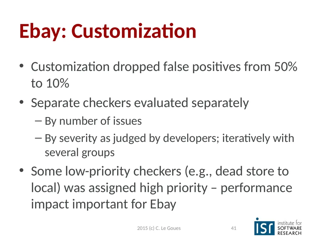 Static Analysis, part 2 Claire Le Goues 2015 (c) - slide 41 of 63