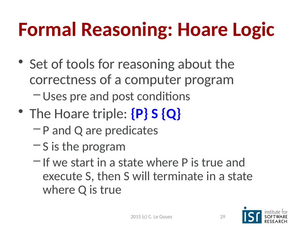 Static Analysis, part 2 Claire Le Goues 2015 (c) - slide 29 of 63