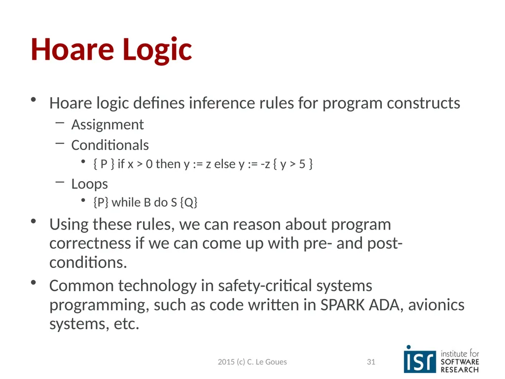 Static Analysis, part 2 Claire Le Goues 2015 (c) - slide 31 of 63