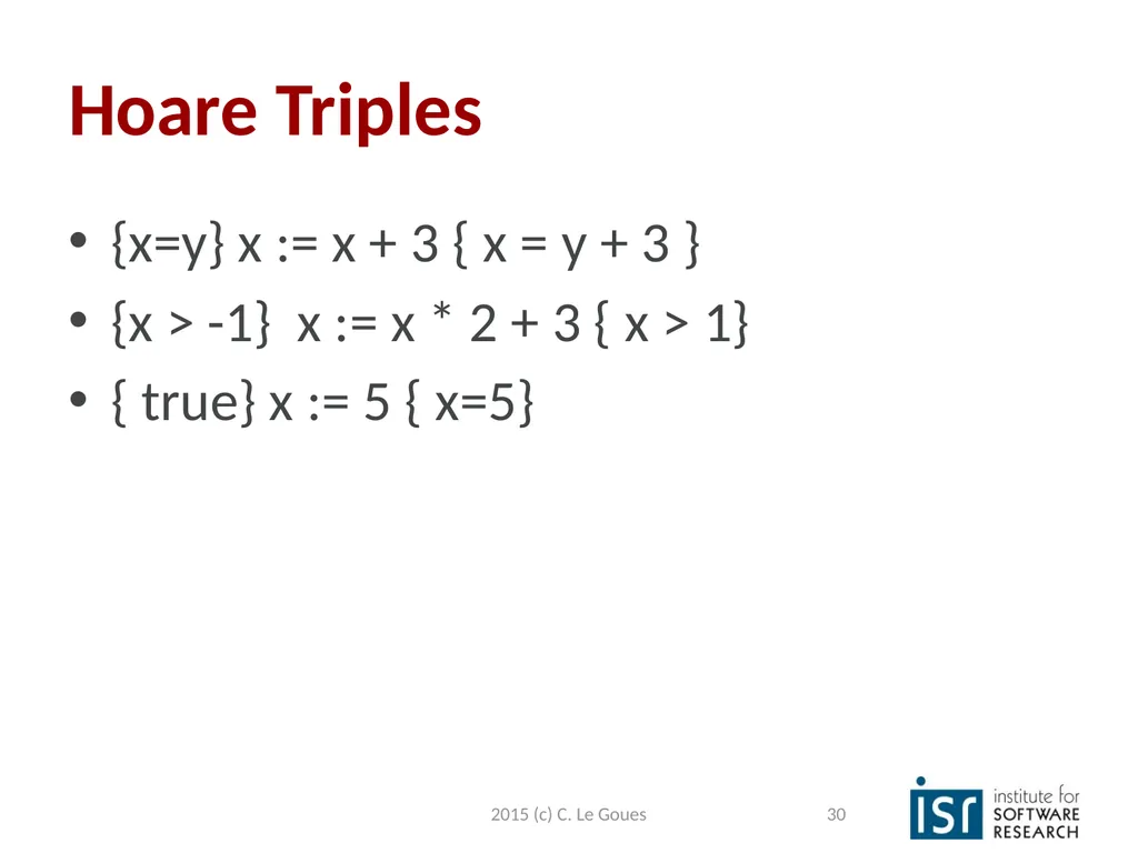 Static Analysis, part 2 Claire Le Goues 2015 (c) - slide 30 of 63