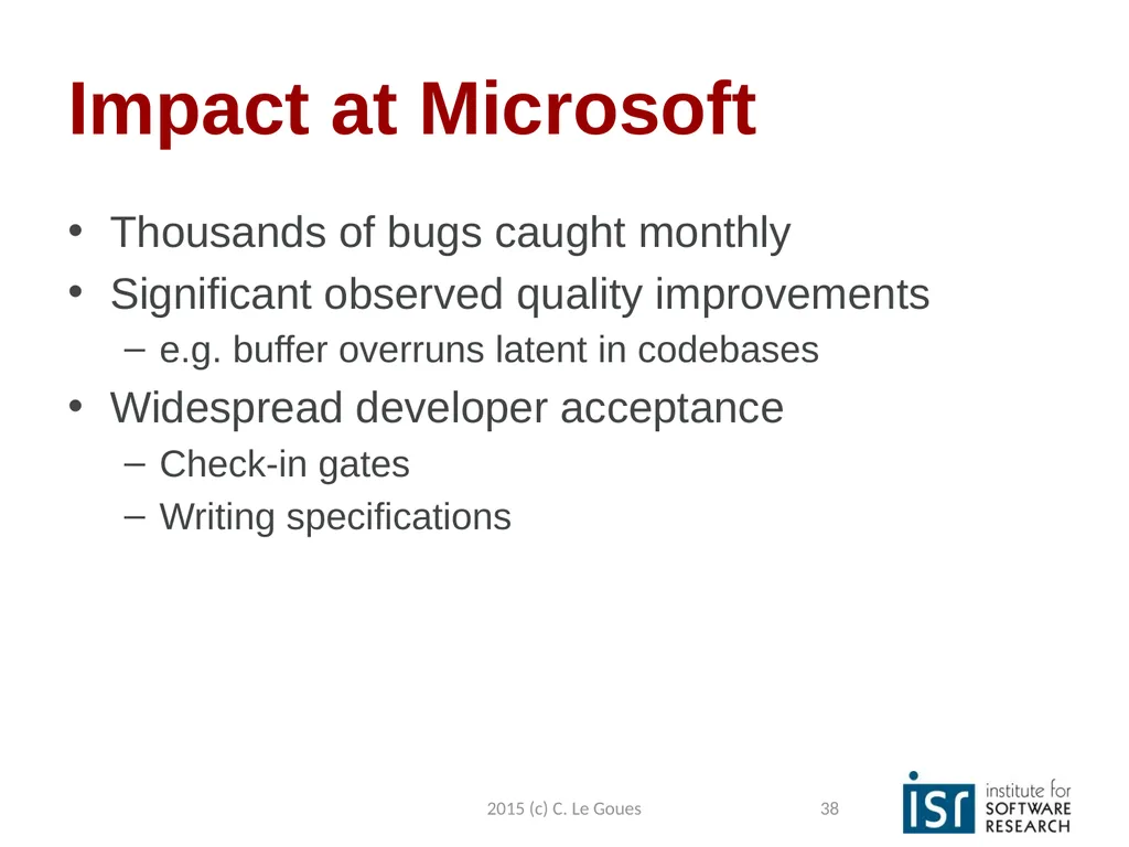 Static Analysis, part 2 Claire Le Goues 2015 (c) - slide 38 of 63