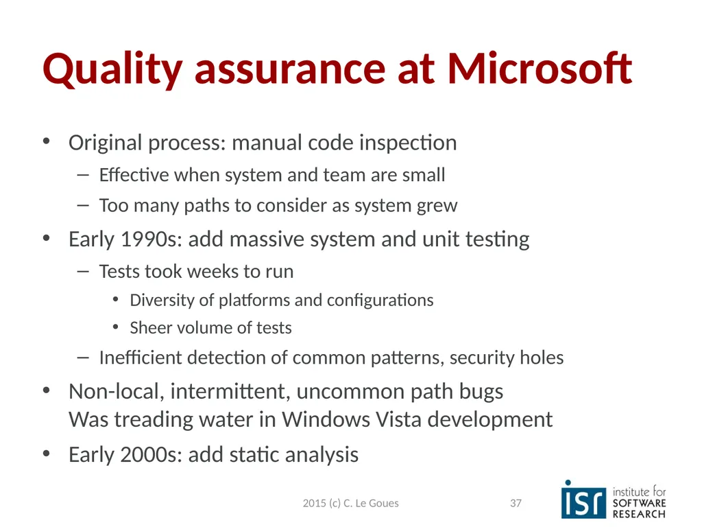 Static Analysis, part 2 Claire Le Goues 2015 (c) - slide 37 of 63