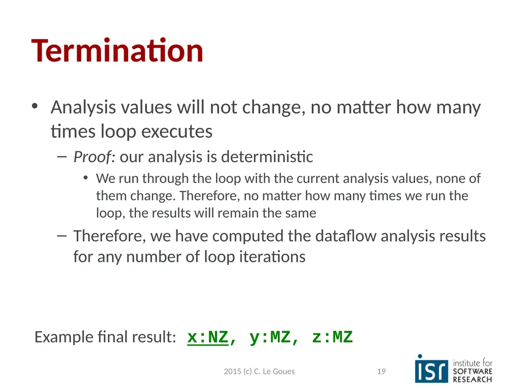 Static Analysis, part 2 Claire Le Goues 2015 (c) - slide 19 of 63