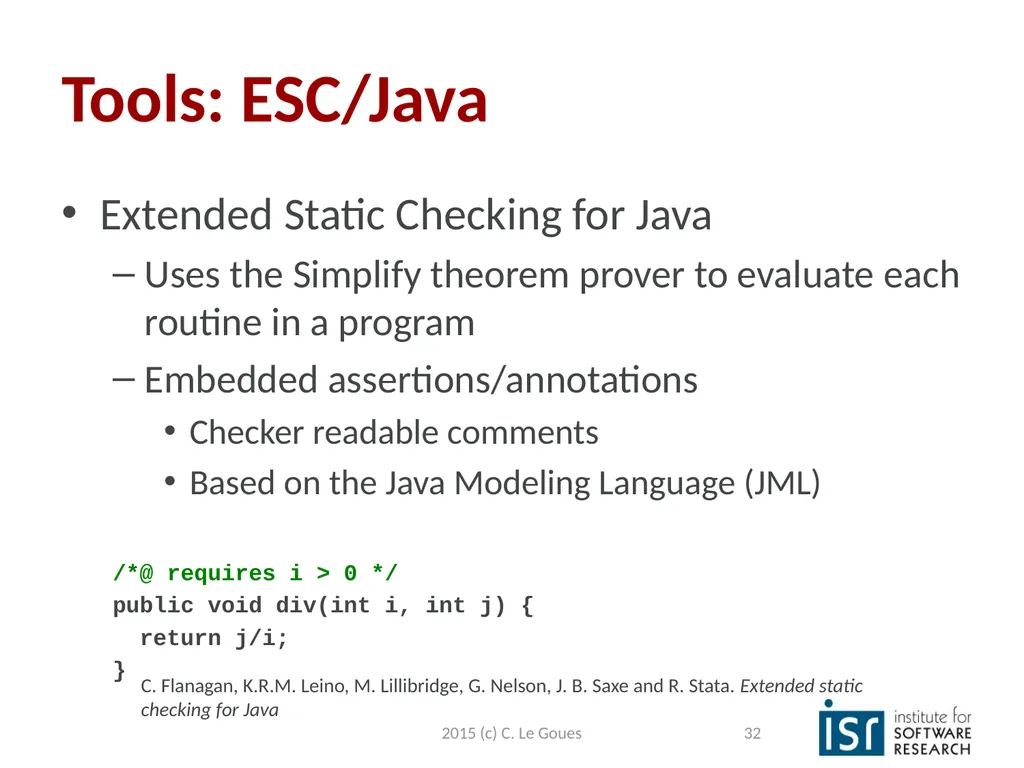 Static Analysis, part 2 Claire Le Goues 2015 (c) - slide 32 of 63