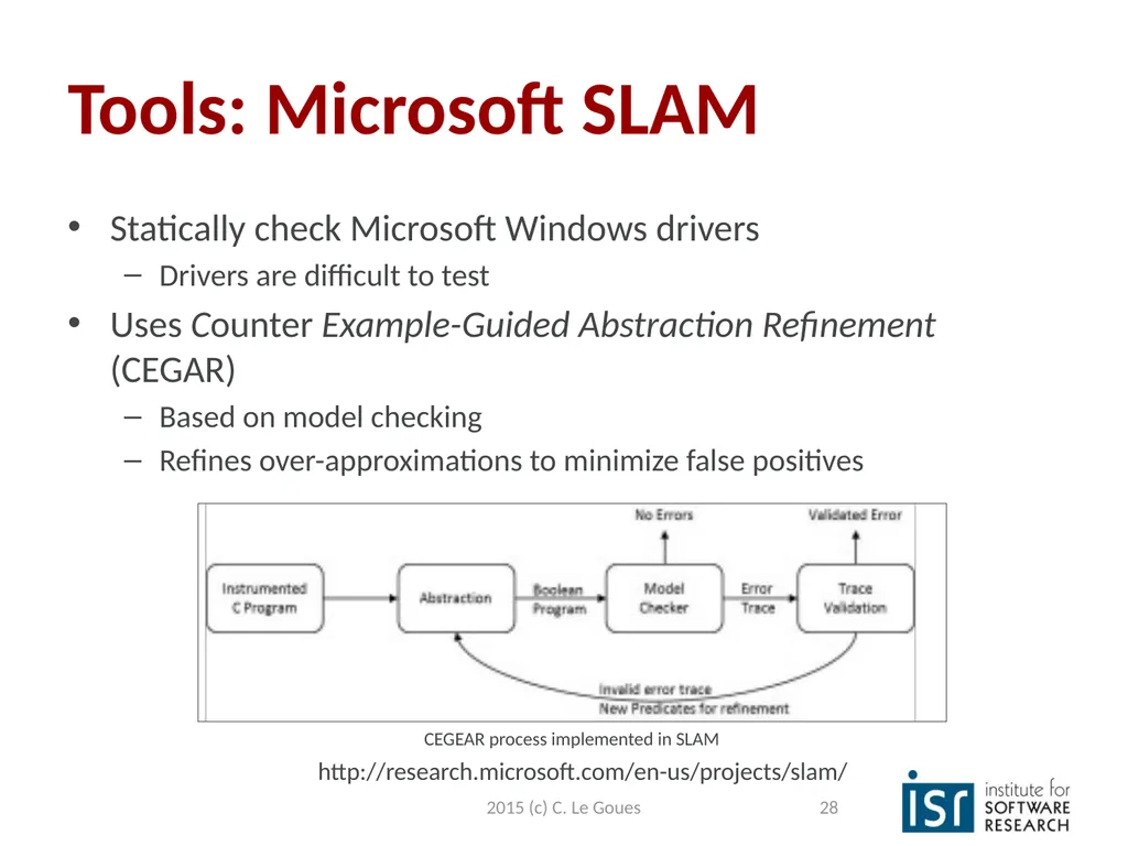 Static Analysis, part 2 Claire Le Goues 2015 (c) - slide 28 of 63