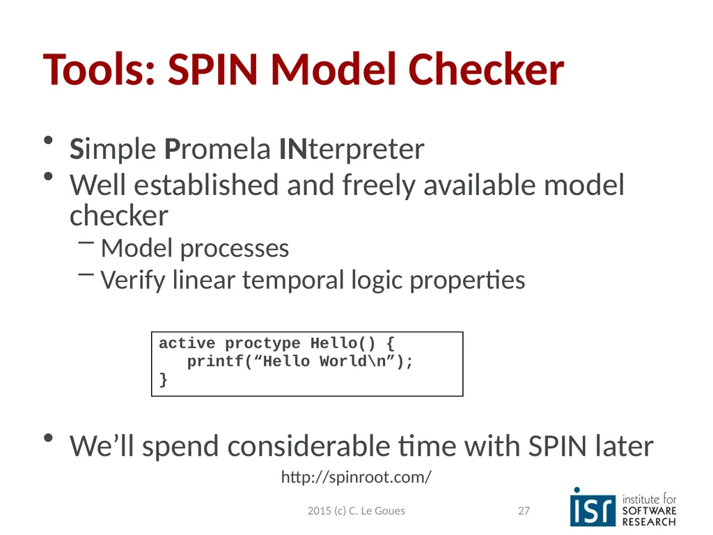 Static Analysis, part 2 Claire Le Goues 2015 (c) - slide 27 of 63
