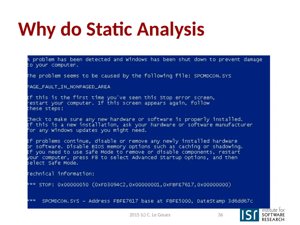Static Analysis, part 2 Claire Le Goues 2015 (c) - slide 36 of 63
