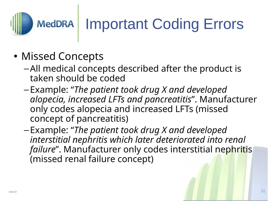 Data Quality, Coding, and MedDRA MedDRA was - slide 31 of 39