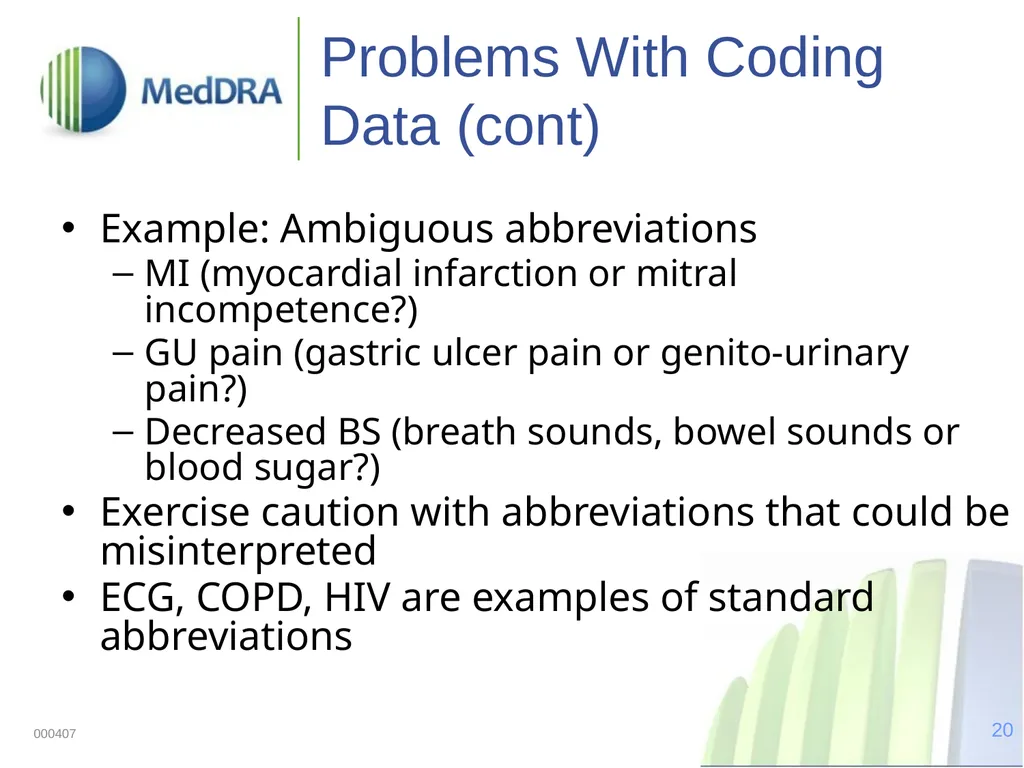 Data Quality, Coding, and MedDRA MedDRA was - slide 20 of 39