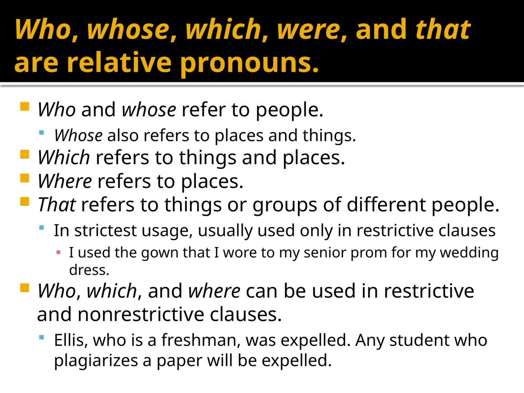 Pronoun Reference: Use of who, whose, which, - slide 2 of 2