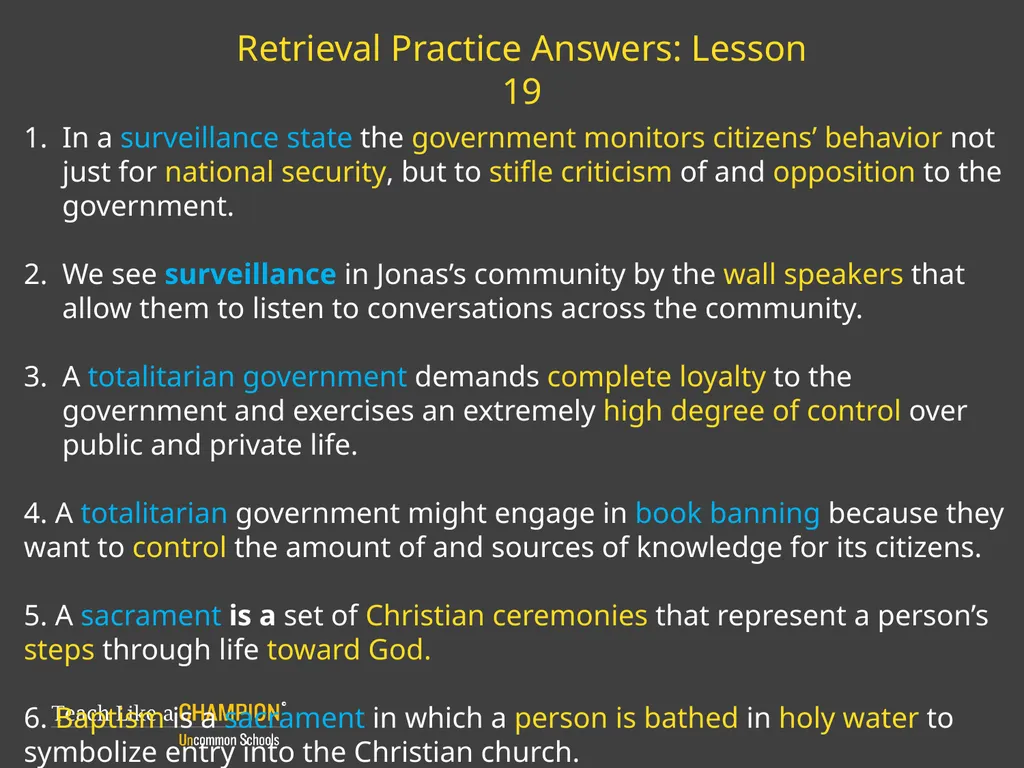 Retrieval Practice The Giver Retrieval Practice: - slide 10 of 13