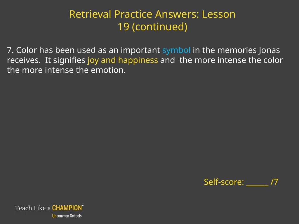 Retrieval Practice The Giver Retrieval Practice: - slide 11 of 13