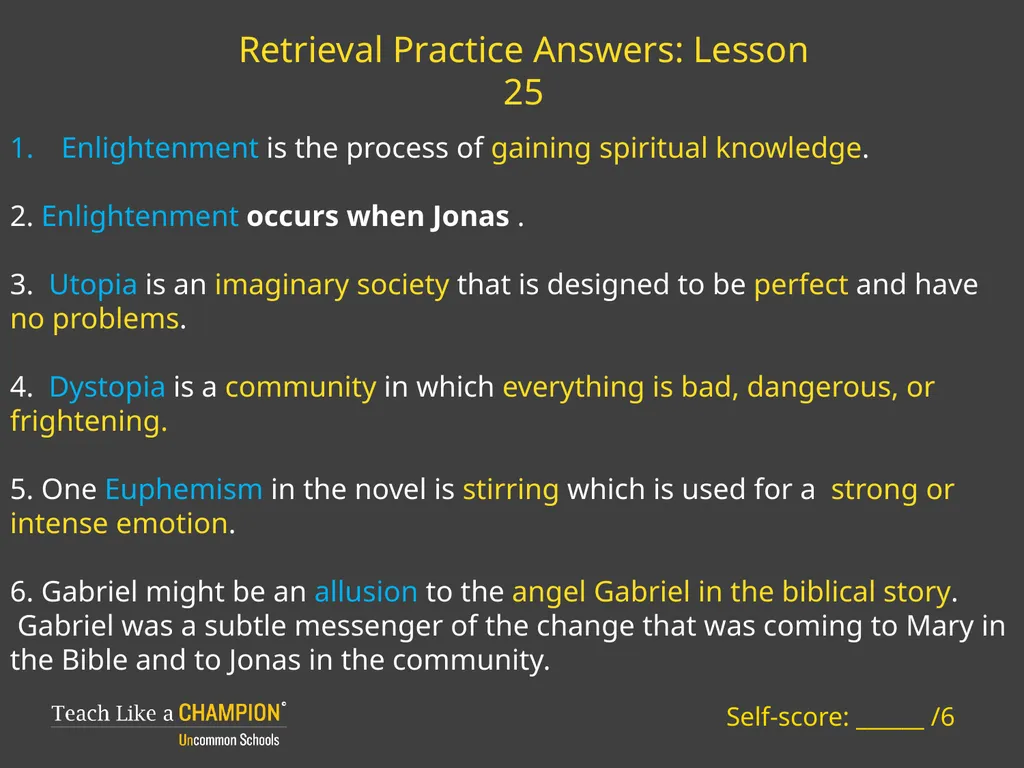 Retrieval Practice The Giver Retrieval Practice: - slide 13 of 13