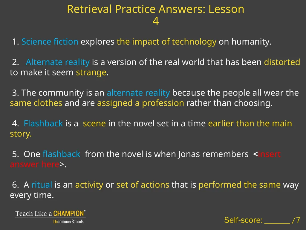 Retrieval Practice The Giver Retrieval Practice: - slide 3 of 13