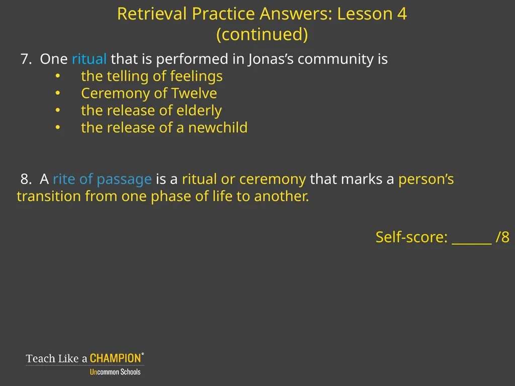 Retrieval Practice The Giver Retrieval Practice: - slide 4 of 13