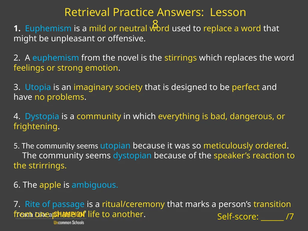 Retrieval Practice The Giver Retrieval Practice: - slide 6 of 13