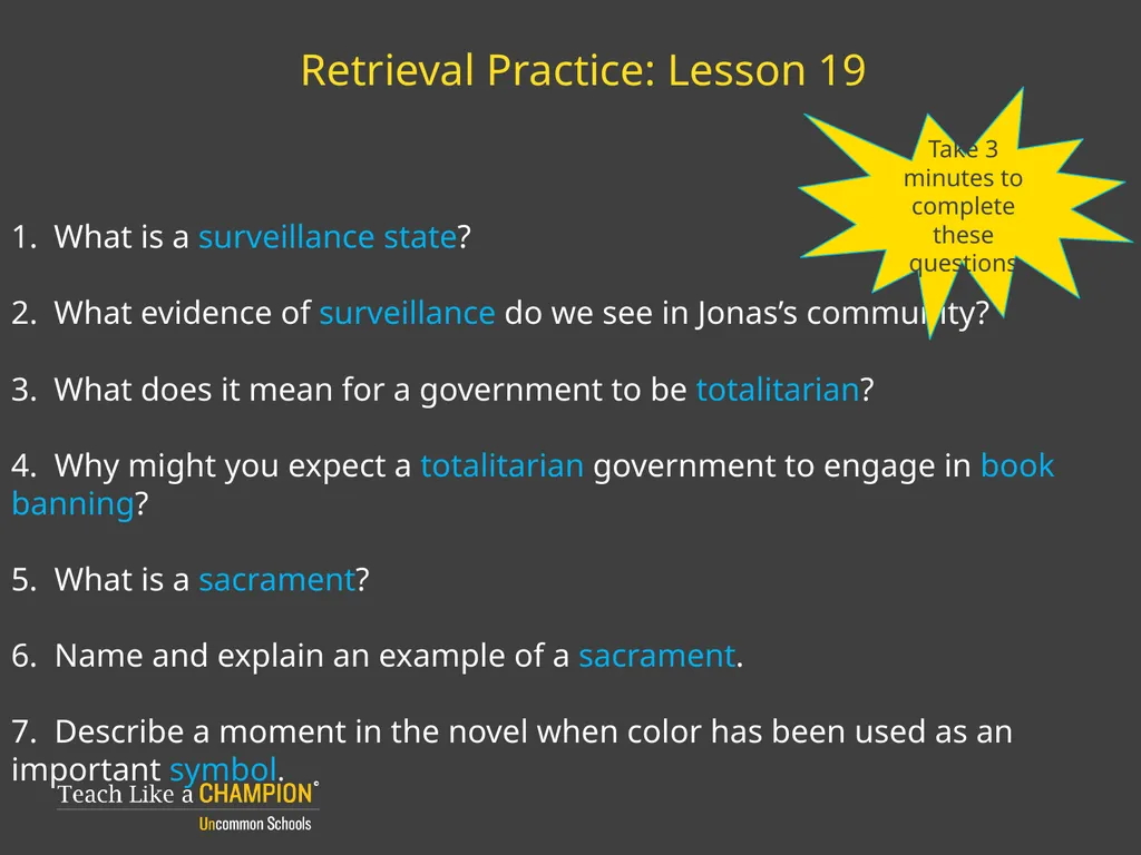 Retrieval Practice The Giver Retrieval Practice: - slide 9 of 13
