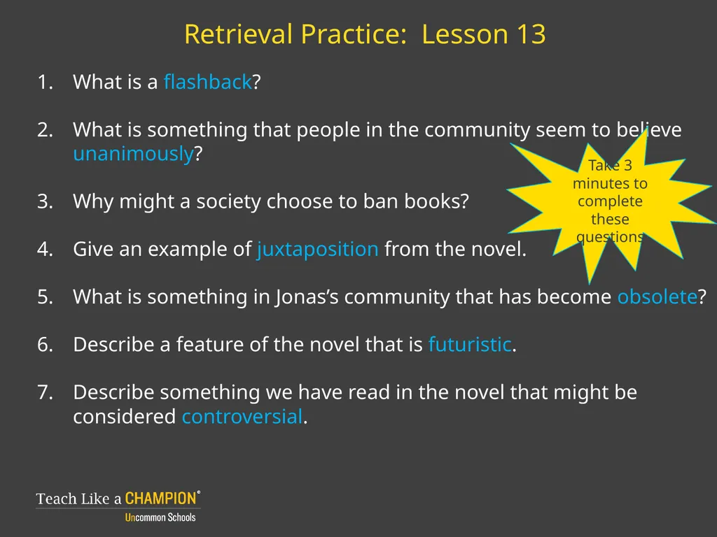 Retrieval Practice The Giver Retrieval Practice: - slide 7 of 13