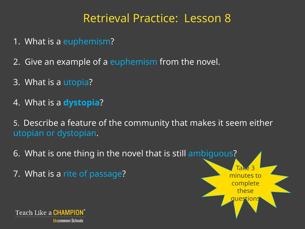 Retrieval Practice The Giver Retrieval Practice: - slide 5 of 13