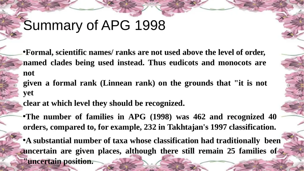 'Application of APG Classification System in - slide 15 of 42