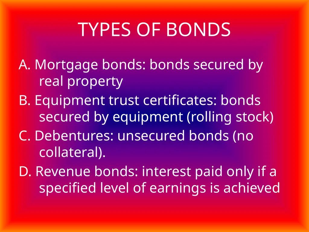 Bonds and Bond Valuation Chapter 7 TYPES OF BONDS - slide 2 of 10