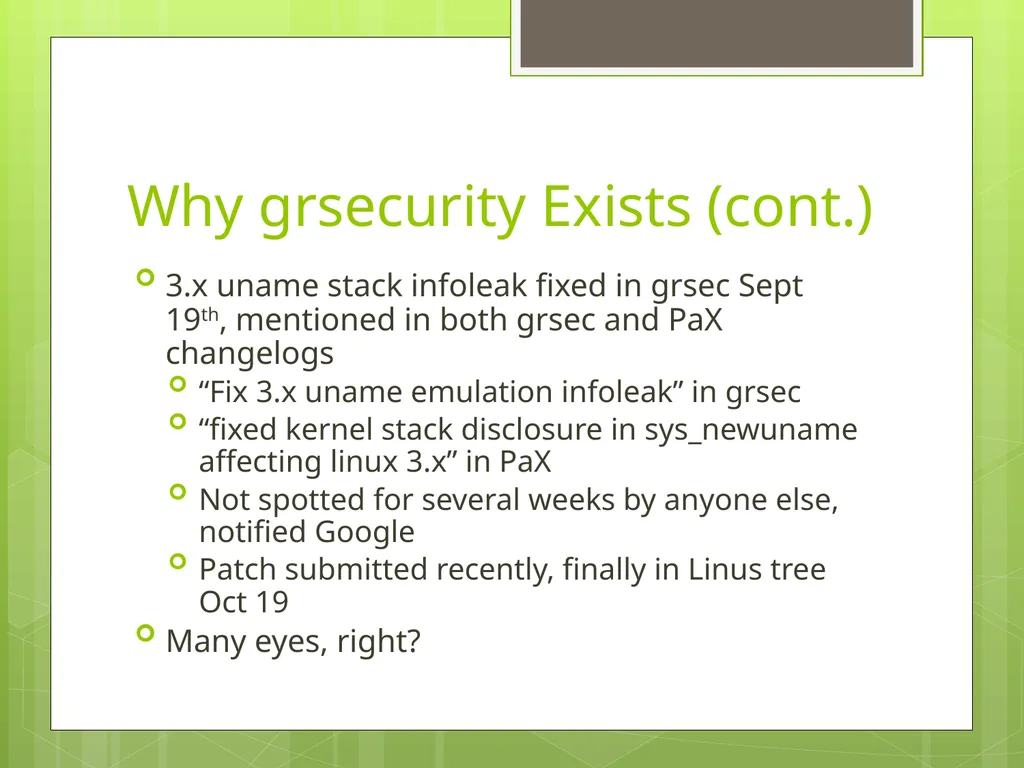 The Case For Brad Spengler Open Source Security, - slide 14 of 26