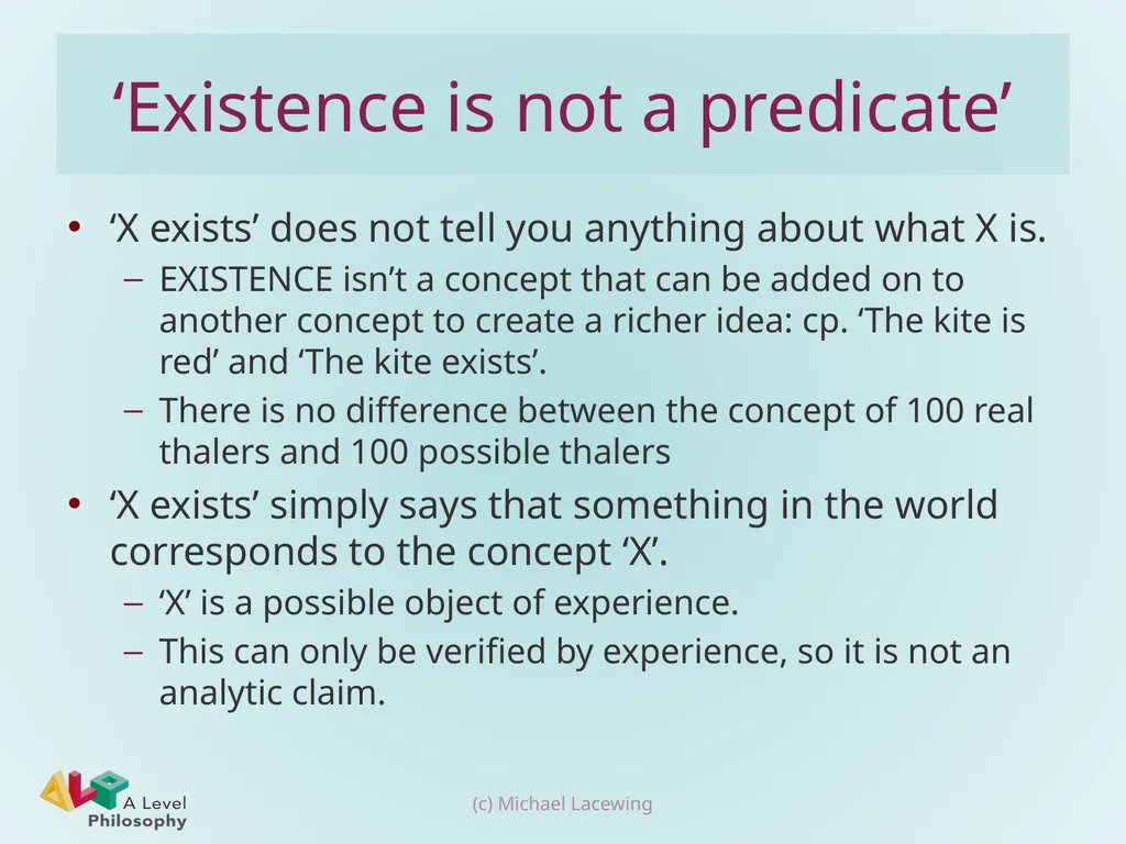 Kant’s objection to ontological arguments Michael - slide 5 of 7